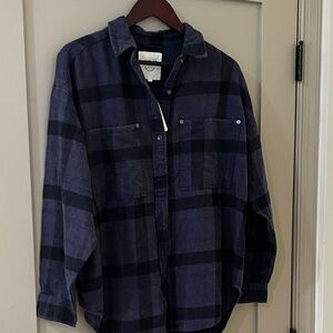 NEW Aerie American Eagle LumberJane Fleece Flannel Button Down Shirt Blue S